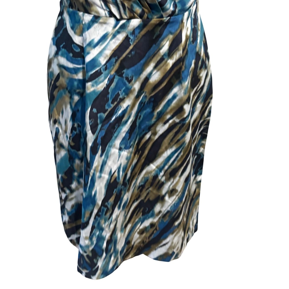 Silk Abstract Teal Blue Gold Halter Neck Babydoll ruche Dress Sz 2 y2k 90s fairy - Picture 3 of 11
